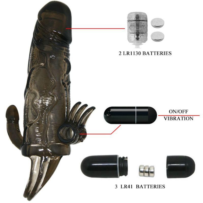 <sale Value="0" /> - BRAVE MAN PENIS COVER WITH CLIT AND ANAL STIMULATION DOUBLE BULLET 16.5 CM